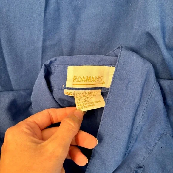 Roaman's Blouse Women's XL Blue Ruffle Front Short Sleeve Button Up Professional - Picture 10 of 10